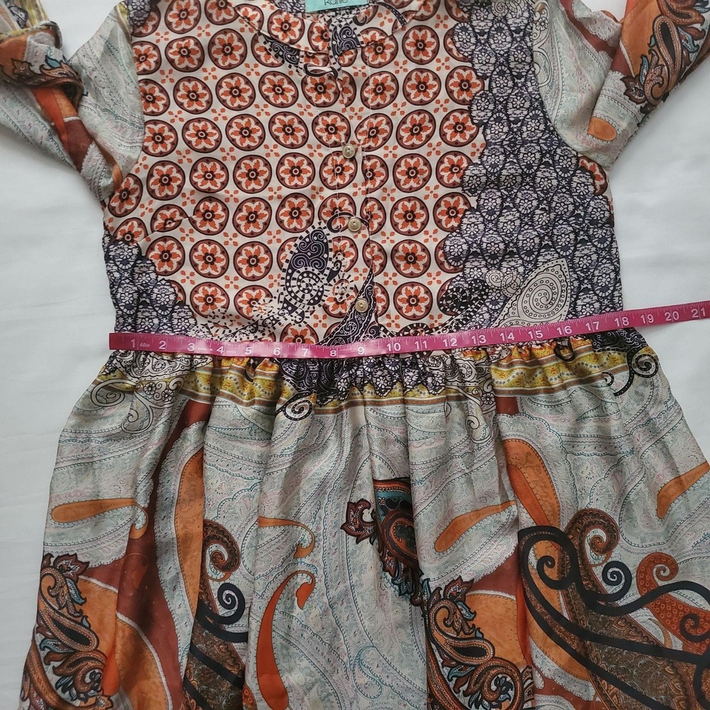 Karlie Women's Flowy Roll Tab Sleeve Multicolor Print Button Front Dress Small - Picture 7 of 11